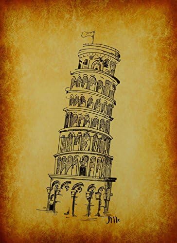 Leaning Tower of Pisa, Gold Leaning Tower Of Pisa, Italian Print, Old World, Artwork, Original Artwork, Sketch, painting, Gift idea, Holiday Gift, Birthday Gift, Gift under 20, Italian Art