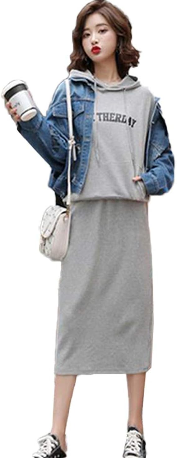 Amazon Yuanyuan 小さな香り スーツ ドレス 新しい春と秋の服 デニム ショート ジャケット セーター スカート スリーピーススーツ レディーススーツ レディーススリーピーススーツ ワンピーススーツ 通販