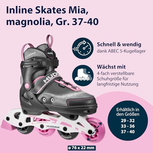 Inline Skates Mia - Magnolia - Inliner für Kinder/Jugendliche & Erwachsene in Größe 37-40 - Inlineskates bis zu 4 Größen verstellbar - Bequeme & stilvolle Rollerskates