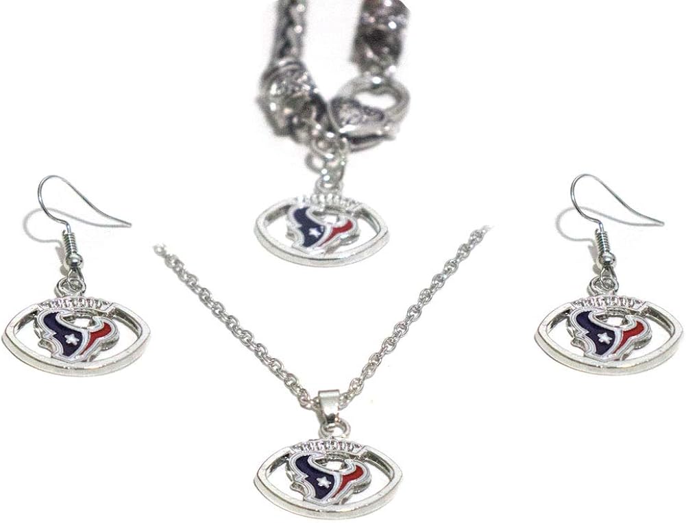 3PCS metal jewelry set (bracelet, earrings, necklace), better gifts, fan attributes (Fit Texans): Clothing