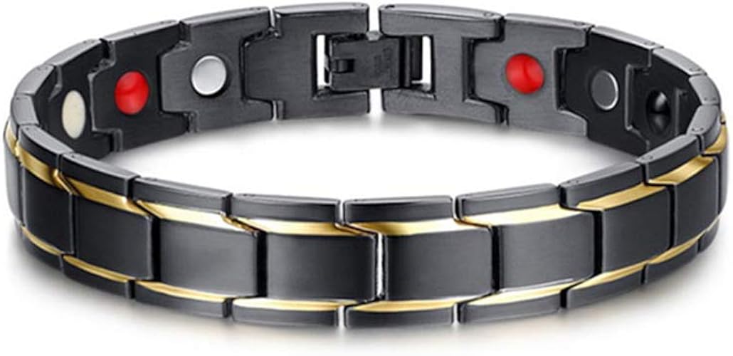 Bracelet Magnetique Homme Cnnik Bracelet De Magnetique En Acier Au Titane Avec 4 Puissants Aimants Noir Dore Amazon Fr Bijoux