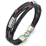 KONOV Mens Womens Leather Rope Bracelet, Tribal Braided Cuff Bangle, Brown Black Silver