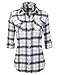 DRESSIS Women's Cotton Roll Up Sleeve Plaid Flannel Button Down Shirt