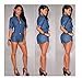 MOMTUESDAYS2 Women's Long Sleeve A-line High-Low Denim Casual Dress Cowboy Jumpsuit