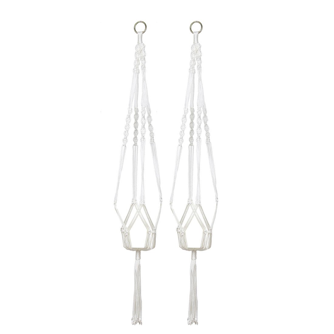 Sourcingmap Nylon Outdoor Indoor Balcony Macrame Plant Hanger Flower Pot Holder Hanging Rope Baskets 2pcs White