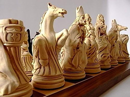 Large Stunning full complete set of novelty french louis XIV of france chess chessmen game pieces-brown and Ivory coloured