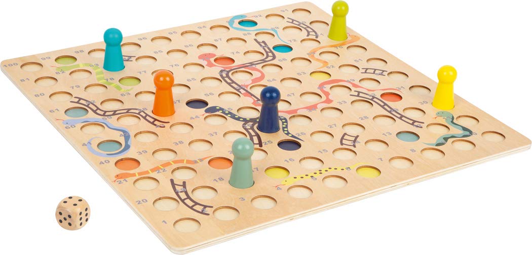small foot 11785 XL Wooden Snakes and Ladders game for 6 players, parlour game in large format for ages 4+ years