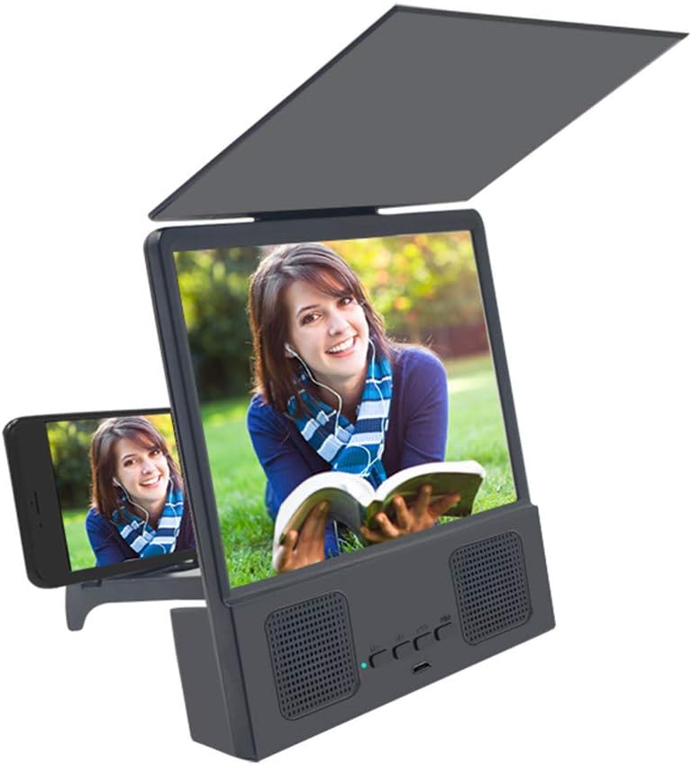 Starwak 12" Phone Screen Magnifier with Bluetooth Handsfree Speaker Bracket, 3D HD Movies Amplifier Projector Cell Phone Smartphone Screen Enlarger Amplifier Expander with Foldable Stand (with Cover)
