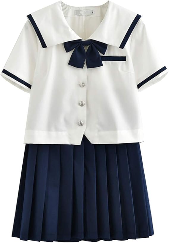 Amazon Co Jp Gets ゲッツ セーラー服 前開き 半袖 清楚 可愛い コスプレ 仮装 コスチューム 本格制服 Jk制服 制服 学生服 女子高校生 学生制服 学園祭 仮装 3点セット シャツ スカート 蝶結び ダークブルー S 服 ファッション小物