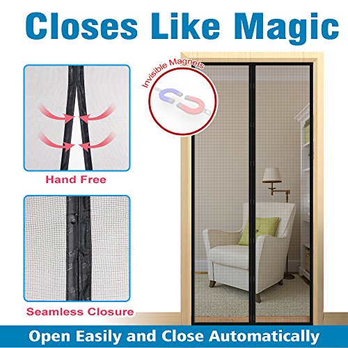 Magnetic Screen Door Fiberglass Mesh, Heavy Duty Curtain Size 39"x99", Full Frame Velcro Keep Bugs Out Dogs Friendly, Fit Door Up to 36"x98"