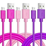 USB Cable, Pofesun 3 Pack Premium 6Ft Extra Long Micro USB Cable Charging & Sync Data Cable Charger Cord for Samsung, Nexus, LG, Motorola, Android Smartphones and More. (Purple+Pink+Rose)