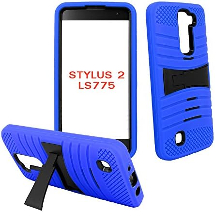 Phone Case for LG Stylo 2 4g LTE Tempered Glass Screen Protector with Heavy Duty Armor Cover Blue-Black Stand