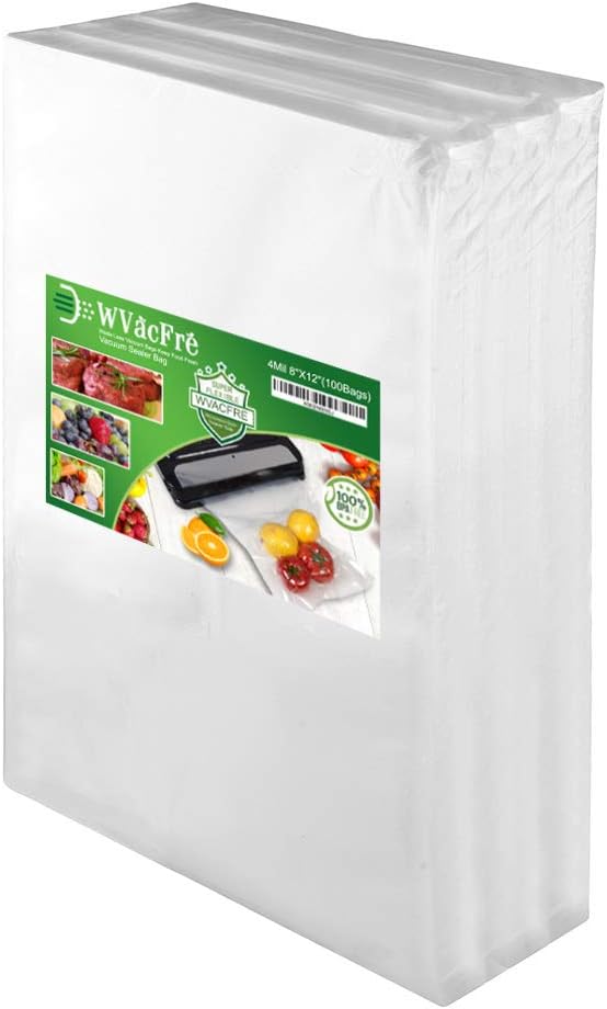 WVacFre 100 Quart Size 8x12Inch Food Saver Vacuum Sealer Bags with Commercial Grade,BPA Free,Heavy Duty,Great for Food Vac Storage or Sous Vide Cooking