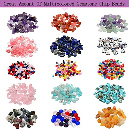 Upwaston Crystal Jewelry Kit with 15 Colors Ring Making Beads, Upston 755Pcs Jewelry Making kit with Gemstone Beads, Jewelry Wire, Pliers and Other DIY Jewelry Ring Making Supplies