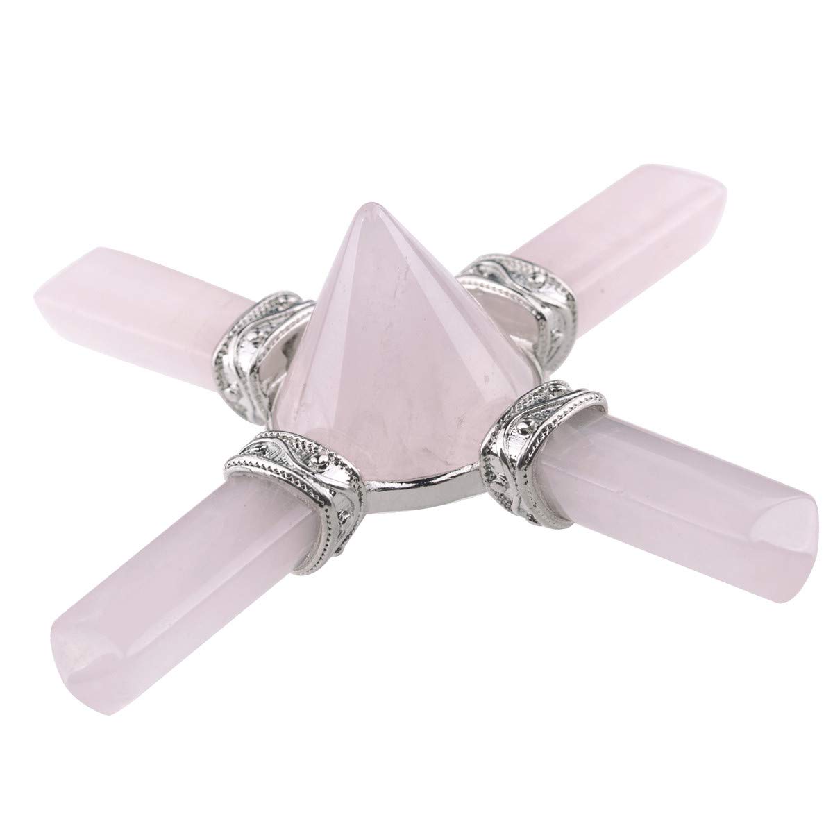 rockcloud Pyramid Energy Generator, 4 Directions Points Reiki Chakra Healing Crystal Stone for Decor, Rose Quartz