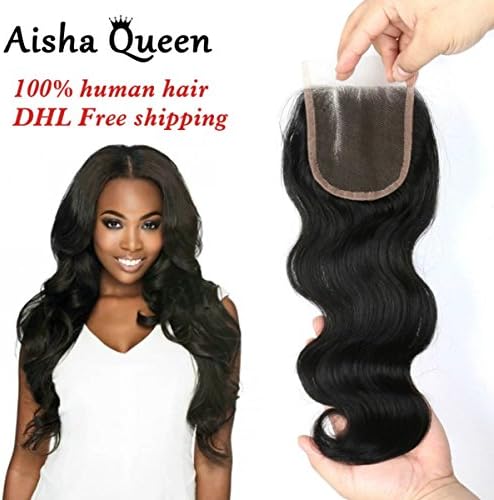 Aisha Queen 4x4" Brazilian Virgin Human Hair Lace Closure Body Wave with Baby Hair 20" Side Part