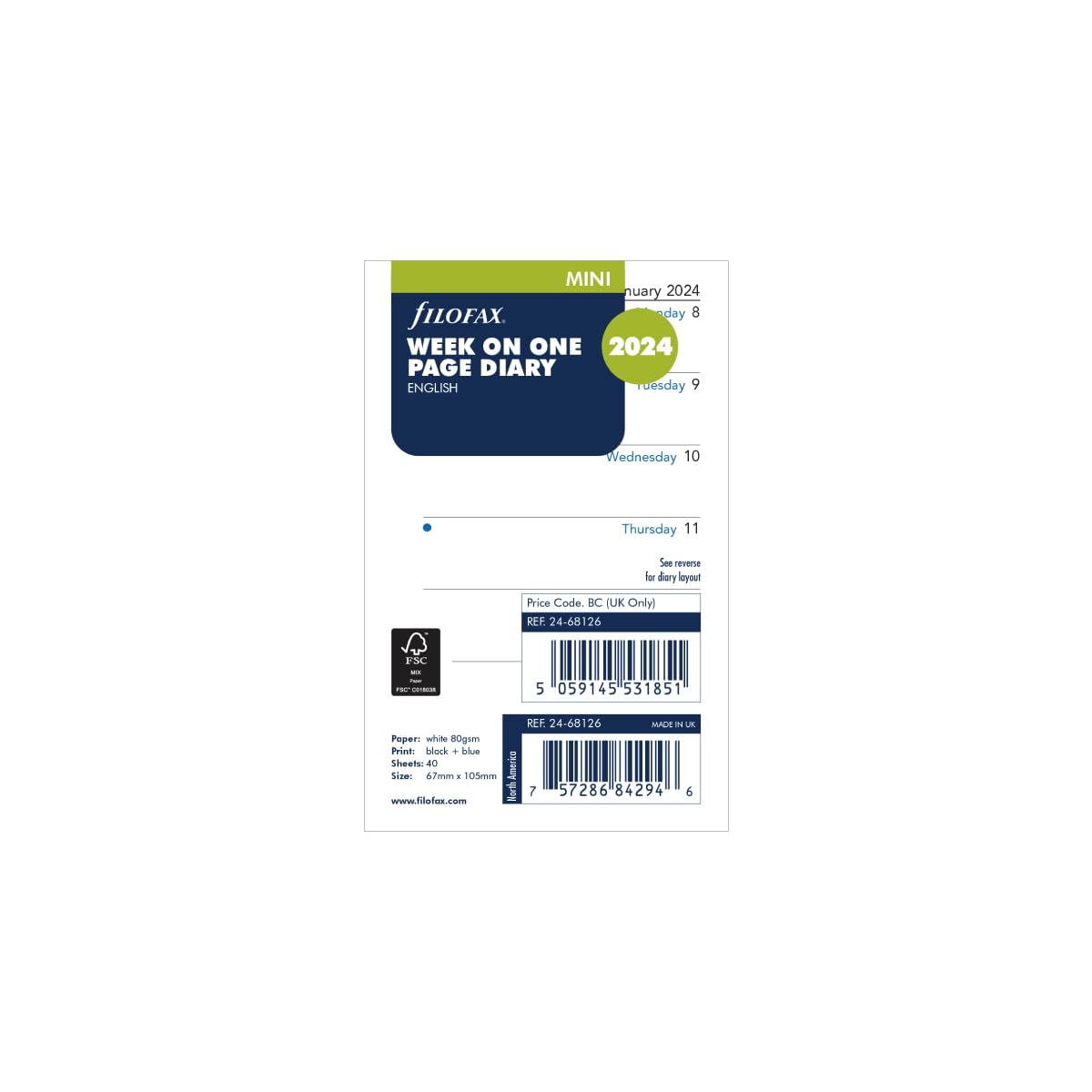 Filofax Mini week per page English 2024 diary,White