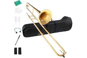 YAYUZEST Bb Tenor Slide Trombone for Students Beginners, B Flat Brass Plated Trombone Instrument with Hard Case Mouthpiece Wh