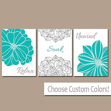 Turquoise Bathroom Wall Art Canvas Or Prints Teal Gray Bathroom
