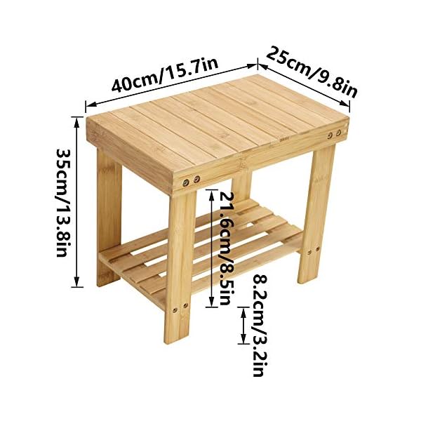 KKTONER Bamboo Step Stool with Storage Shower Bench with Shelf Foot Stool for Bathroom Living Room Bedroom Natural Color - Image 3