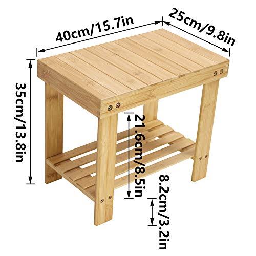 KKTONER Bamboo Step Stool with Storage Shower Bench with Shelf Foot Stool for Bathroom Living Room Bedroom Natural Color - Image 3