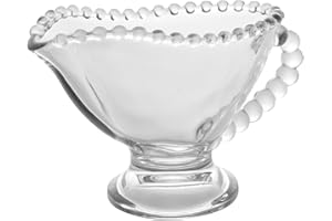 WOLFF - Pearl Beaded Crystal Gravy Boat with Handle - Gravy Bowl for Sauces, Salad Dressing and Creamer Pitcher - Luxury Glassware, Thanksgiving Gravy Dish - Dinner Accessories - 5 fl oz Clear