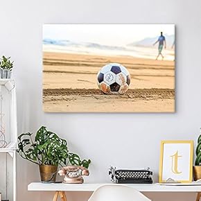 Canvas Wall Art Sports Theme - Soccer in The Car Rut on The Beach - Giclee Print Gallery Wrap Modern Home Art Ready to Hang - 12x18 inches