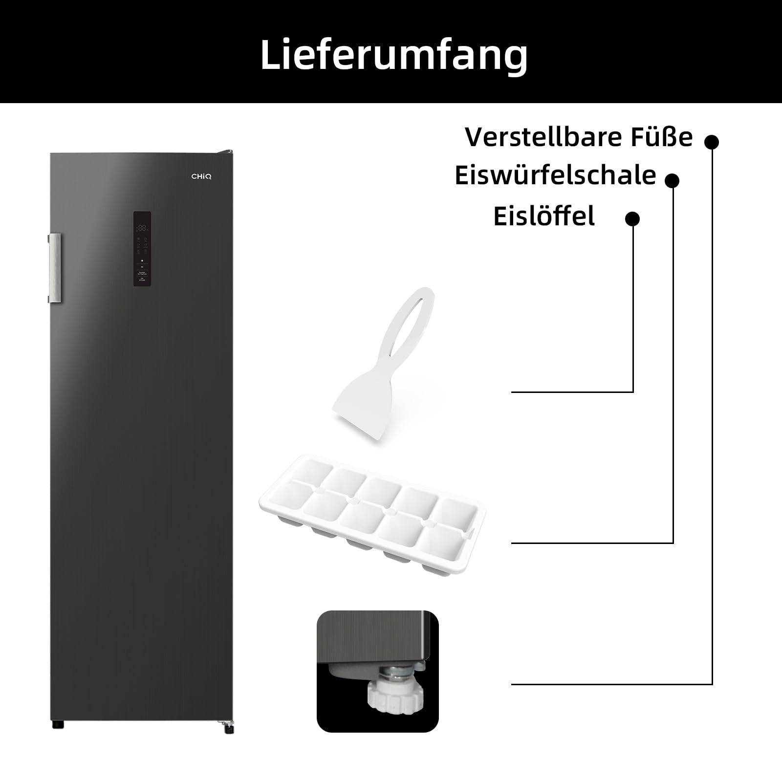 CHIQ Gefrierschrank, Kühlschrank, No Frost, 206L, 170 cm | Schnellgefrieren, Flexible Kühl- und Gefrierfunktion | -32°C Ultra-Niedrig, Tiefkühlschrank groß mit Touchdisplay, 178kWh/Jahr, CSD206NEID 4