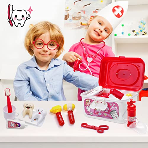 39 Pieces Doctor Kit for Kids, Educational Play Medical Kit with Electronic Stethoscope and Emergency Bed, Carrying Case, Doctor kit for Toddlers 3-5-7, Dentist Kit for Kids