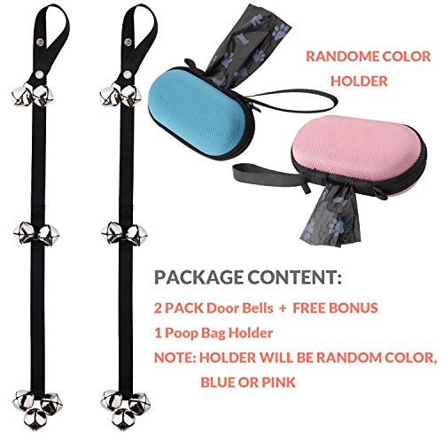 Roysili Dog Door Bell 2 Pack Dog Training Bells for Door Adjustable Potty Bells with 7 Extra Loud Bells for Training Housebreaking Black (with Free Bonus Poop Bag Holder) - Thumbnail 3