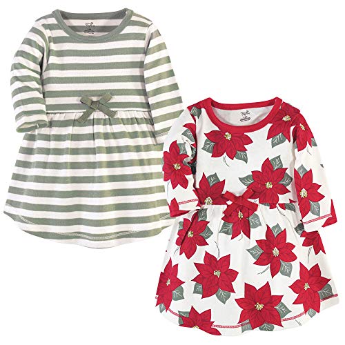 Touched by Nature Girls, Toddler, and Baby Organic Cotton Long-Sleeve Dresses, Poinsettia, 3-6 Months