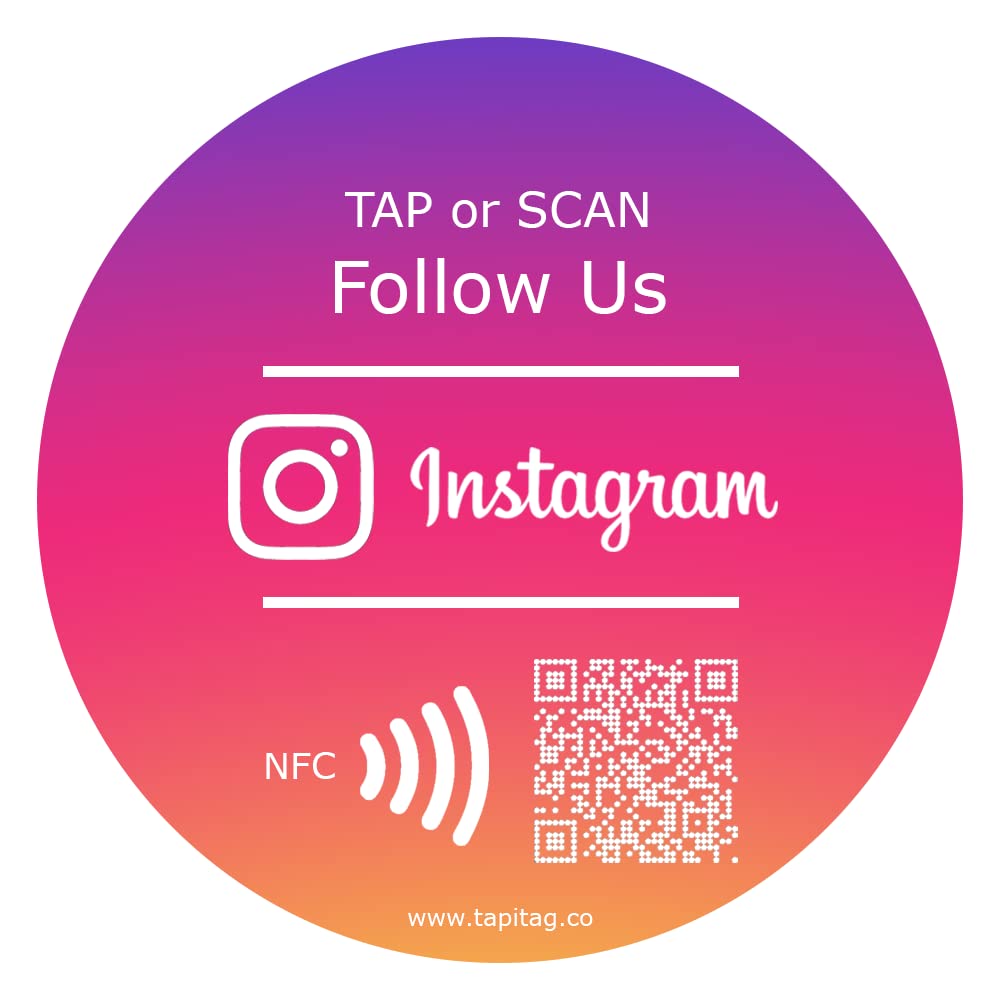 TAPiTAG Instagram Followers Tag with NFC & QR - NO Subscription - Tap to Follow, PVC Social Media Growth Sign for Businesses, Storefronts, Events to Instantly Increase Followers (120mm)