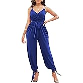 LightlyKiss Casual Summer Dressy Jumpsuits for Women Spaghetti Strap Wide Leg Split Long Pants Loose Fit Rompers
