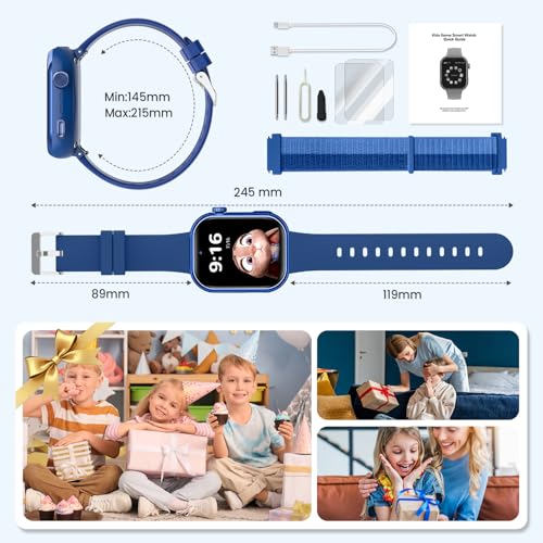 4G Children's Smart Watch with GPS, Dual Camera, Video Call, Voice Chat, SOS, Class Mode, Flashlight, IP68, Pedometer, Gift for Boys and Girls, Blue, 3 Year Warranty