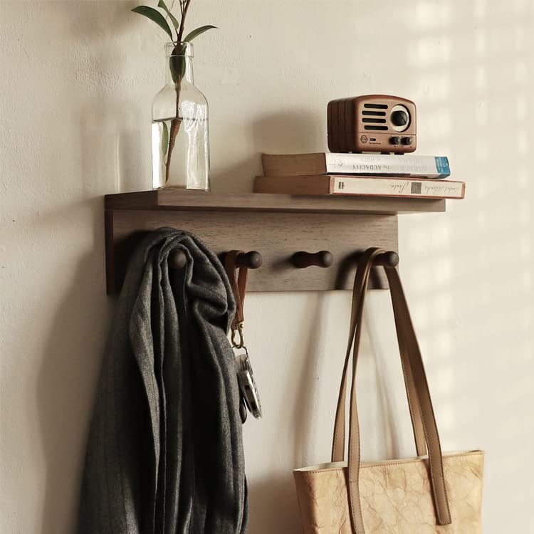 Photo 1 of XAOHOME Entryway Coat Rack Hooks with Shelf, Sturdy Wooden Floating WallOrganizer Shelf with 4 Hooks siutable for Entrance, Mudroom, Kitchen, Bathroom,.etc(Walnut Finish)