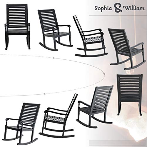 Sophia & William Outdoor Acacia Wood Rocking Chair Black, Wooden