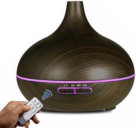 Essential Oil Diffuser-500ML Ultrasonic Remote Control Aroma Diffuser Wood Grain Humidifier Cool Mist Diffusers with Adjustable Mist Mode and 7 Color LED Lights for Home Yoga Office