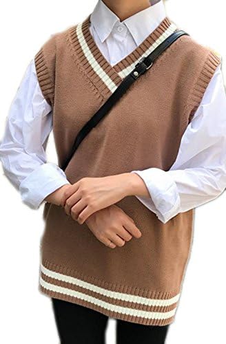 Yitong ニットベスト レディース Vネック ゆったり ショート ベスト 秋冬用 ニットインナー カジュアル 袖なし ニットセーター 通学可愛い 学院風