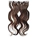 SHOWJARLLY Wavy Clip in Hair Extensions Human Hair 7Pcs/70g Thick Full Head Body Wave Remy Clip in Human Hair Extensions Dark Brown (#2,14inch)