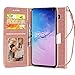Samsung Galaxy S10 Wallet Case, [Wrist Strap] Luxury PU Leather Wallet Flip Full Body Protective Case Cover with [Card Slots] and Kickstand for Samsung Galaxy S10-Rose Gold