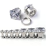 PiercingJ Pair 6g- 1/2 Inch Stainless Steel Cubic Zirconia Screw Tunnels Ear Stretcher Plugs Piercing Gauge (2g=6mm Clear White)