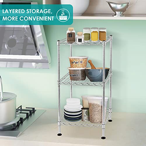 BNSPLY 3Tier Adjustable Shelving Unit, Metal Wire Rack with NSF