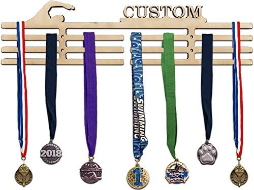 Arena Gifts Personalized Wooden Swimming Medal Hanger Display - Customize Your Own Medal Holder - Rack - Perfect Gift Idea for Swimmers - Displays Up to 24 Medals or Ribbons