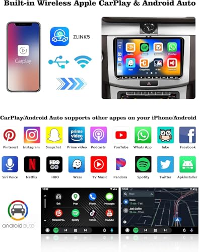 Hikity 2G+64G 9' Android 15 2 DIN Car Radio with Dashcam for VW Golf 5 6 Polo Touran Tiguan Skoda Wireless Carplay Android Car Touchscreen Stereo Car with GPS WiFi HiFi RDS MIC+Dashcam+Rear Camera