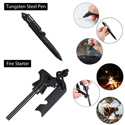 Oriketech Emergency Survival Kit 15 in 1 Mini Survival Gear Kit Outdoor Survival Tool with Thermal Blanket Carabiner Fire Starter More for Adventure Outdoors Sports Traveling Hiking