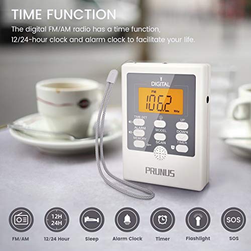 image for J-157 Portable Pocket AM/FM Radio, Mini Alarm Clock Radio with Sleep T