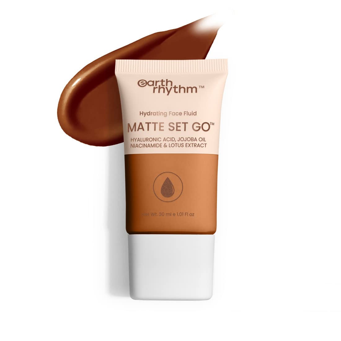 Earth Rhythm Matte Set Go Foundation with SPF 30, Pa++++ | Hyaluronic Acid, Niacinamide Acid, Jojoba Oil & Lotus Extract | Smooth Finish, Sun Protect & super Hydrating | Down Town – 30ml