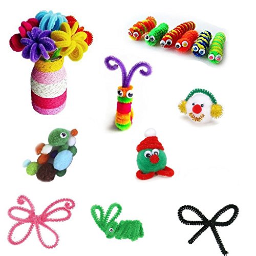 Pipe Cleaners Craft Set Meiso 500 Pcs Craft Supplies Including 100 Pcs Chenille Stems with 250 Pcs Pom Poms Craft and 150 Pcs Wiggle Googly Eyes Self Adhesive Assorted Colors Sizes for DIY Art Craft - Thumbnail 3