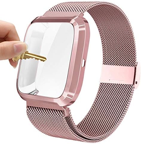Maxjoy Compatible With Fitbit Versa 2 Bands Versa2 Stainless Steel Metal Band Magnetic Mesh Replacement Bracelet Magnet Wristband With Protective Case Compatible With Fitbit Versa 2 Watch Pink Buy Online At Best
