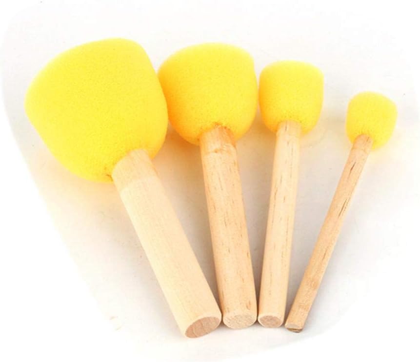 4Pcs Round Stencil Sponge Wooden Handle Foam Sponge Paint Brush Furniture Art Crafts Painting Tool Supplies